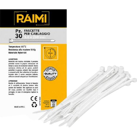 EcoPrice Fascette Cablaggio 3.6x250mm 30pz Bianco RM-FC3625B