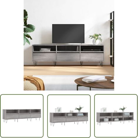 The Living Store Meuble TV sonoma gris 150x30x44,5 cm bois d'ingénierie - Meubles Tv - Meuble Tv - Bureau Tv - Étagère Murale - Rangement Salon (1/5)