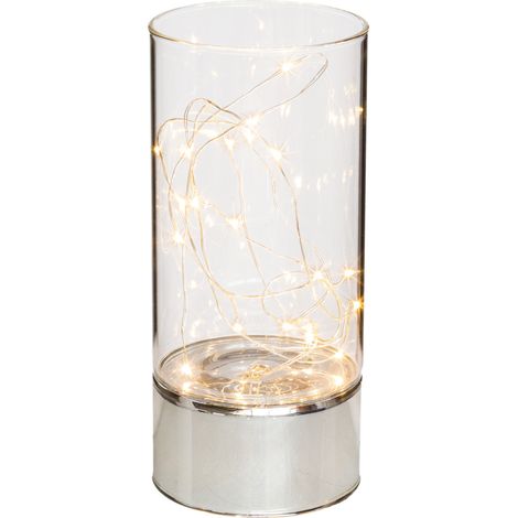 creativ home Glas Dekogefäß Transparent rund mit 20er LED-Lichterkette