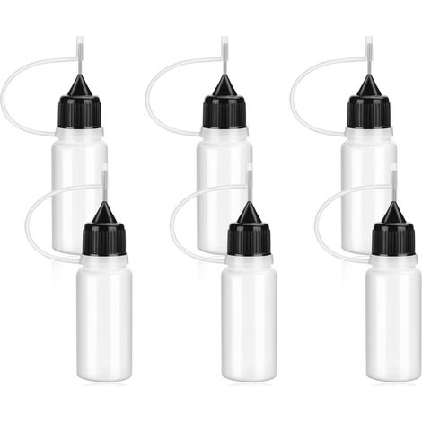 Sollbry 6 pcs Flacons de Colle à Pointe Aiguille, Flacon Compte-gouttes en Plastique, Flacon Applicateur à Pointe de Précision, Bouteille de Colle Vide,noir 10ml (1/5)