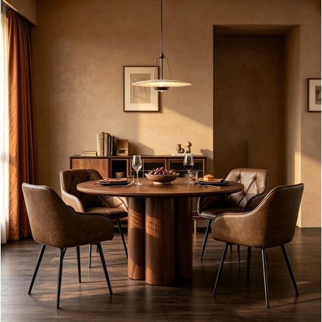 Chaise de salle à manger avec accoudoirs, lot de 2, dossier ergonomique, simili cuir marron OKMYHOME (1/5)