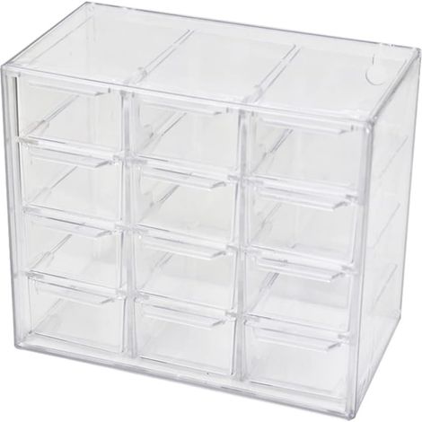 Mini-Schubladenorganizer mit transparenten Fächern, ideal zur Aufbewahrung von Kleinteilen, Schmuck, Perlen, Werkzeug und Kosmetik (12 Schubladen) L