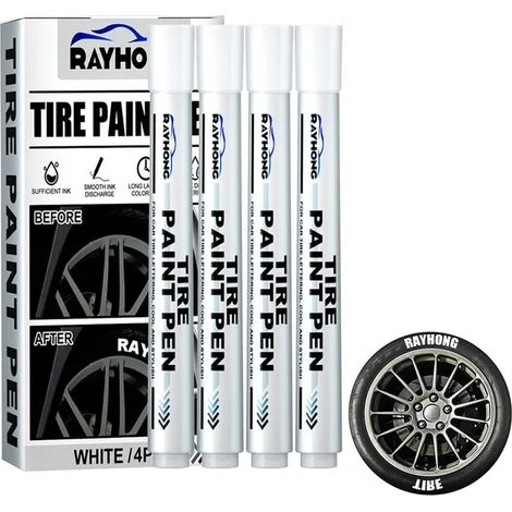 Marqueur blanc pour pneus de voiture, stylo peinture étanche à l'huile, kit de 4 stylos de traçage graffiti pour personnalisation de pneus, encre résistante (1/5)