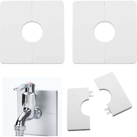 2 Pièces Rosace Mitigeur Douche,Blanc, PVC Rosace Robinet, Cache Tuyaux Carrés Autocollants, Cache Tuyau pour Tuyau De Douche De 33 MM De Diamètre (1/4)