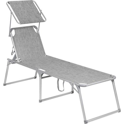 Lettino prendisole relax sdraio modello grande 200 cm portata 150 kg con schienale e ombrellone pieghevole reclinabile per giardino balcone grigio screziato