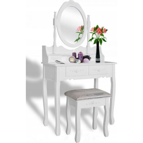 Schminktisch mit Spiegel und Hocker – Schminktisch – 74 x 143 cm – weiß (1/3)