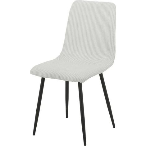 Lot 4 Chaises Salle à Manger Bobby Velours Côtelé Blanc Cassé Pieds Métal Noir 52x44x87cm (1/4)