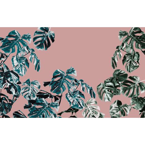 Papier peint panoramique minimaliste,modern Monstera Rosé (1/4)
