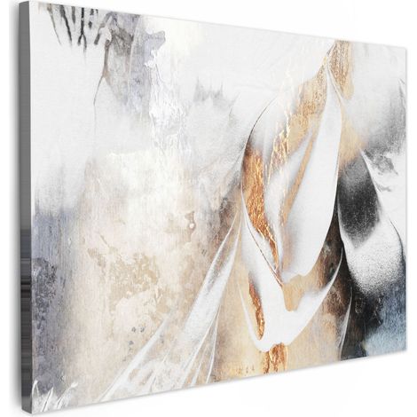 CUADRO EN LIENZO Lujo - Abstracto - Oro - Blanco Lienzo Modernos 80x60 cm
