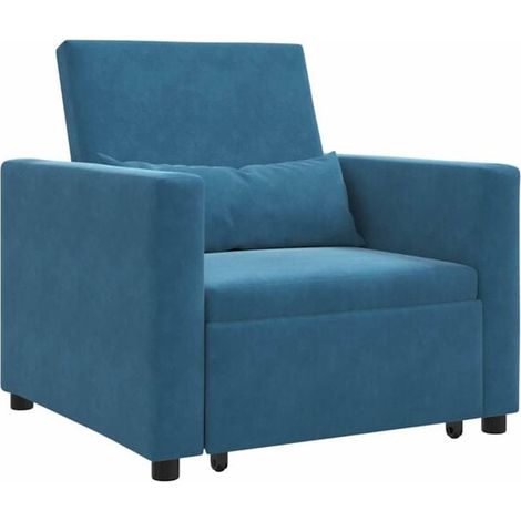 Lit escamotable une place, sur roulettes, en velours bleu. (1/5)