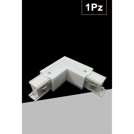 TRADE SHOP - Connettore Angolare Tipo L Giunto Curvo Binario Track Trifase Bianco Nero Gf070-l - Bianco (1/2)