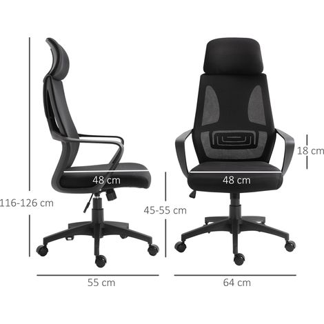 Chaise de bureau à bascule, réglable en hauteur, avec appui-tête et soutien lombaire, noire (1/5)