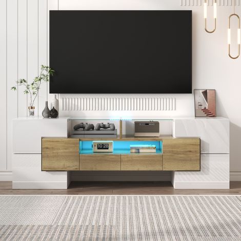 Un meuble TV élégant, doté d'un éclairage LED et appartenant à notre collection de mobilier de salon.