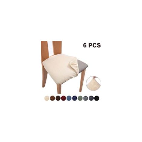 Crezuo Stretch-Jacquard-Spandex-Stuhlhussen für Esszimmerstühle, abnehmbar und waschbar, staubdicht – 6er-Set, Beige