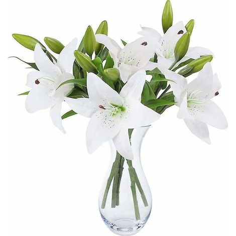 lot De 5 Bouquet Fleur Artificielle Fausses Fleurs Artificielles Lys En Plastique Pour Maison Deco Mariage Champetre Cimetiere Plante Artificielle