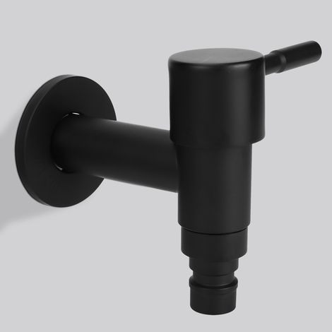 Robinet d'eau froide rapide simple en acier inoxydable noir pour machine à laver, filetage mâle G1/2". (1/5)