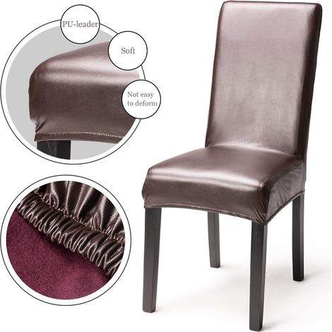 2er-Set wasserdichte Stuhlhussen aus Kunstleder, elegant, dehnbar, Stuhlhusse mit hoher Rückenlehne, für Esszimmer, Bankett, Hochzeit, Party, Weihnachten, Restaurant, Hotel, Braun