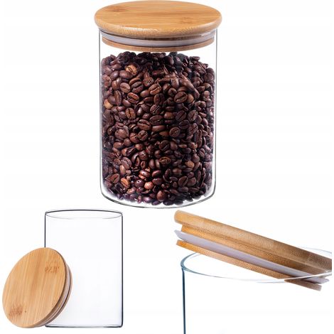 KADAX Glasbehälter mit Bambusdeckel, Vorratsgläser, Rund, 1040 ml (1/5)