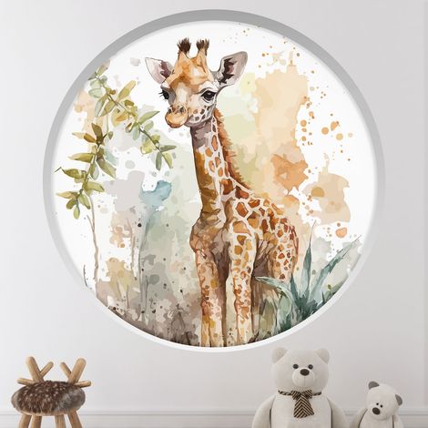 Stickers Trompe l'oeil Arche ronde Enfants - Girafe - Diamètre 30 cm (1/4)