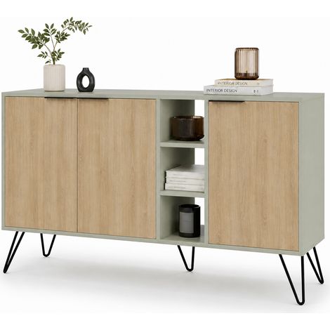 Madia Moderna Credenza con 3 Ante e Vani a Giorno 142x83 cm Quercia e Verde