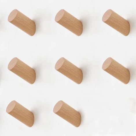 Lot de 8 crochets muraux en bois, patères en bois, cylindres en bois de hêtre de taille moyenne, porte-manteaux muraux de 8 cm (1/5)