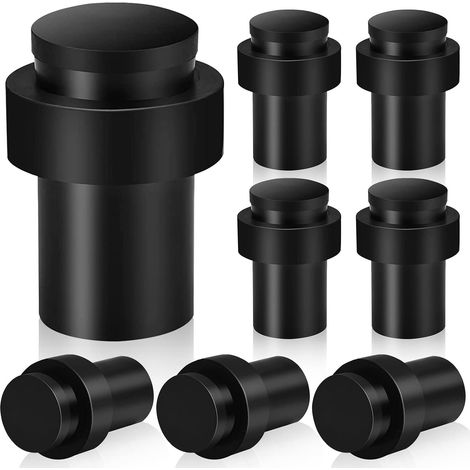 Topes de puerta, juego de 8 unidades, color negro, acero inoxidable resistente, para montaje en pared o suelo, ideales para zócalos. Tope de puerta moderno y alto con amortiguador de goma que reduce e (1/5)