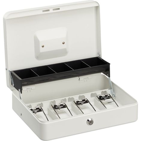 Caja de dinero con cerradura para eventos 8,5 x 30,5 x 24,5 cm almacenamiento seguro 5 compartimentos de hierro negro 130009981 (1/5)