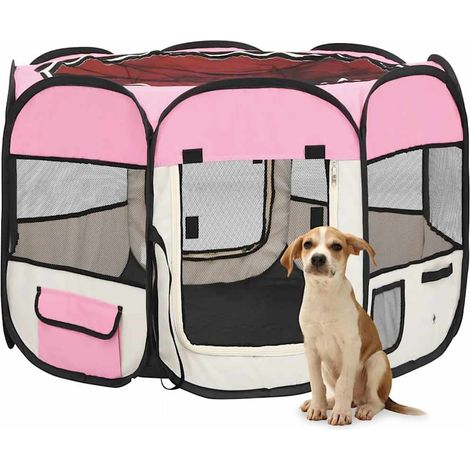 Parc pour chiens pliable, Chenil Enclos Cage pour chiens avec sac de transport Rose 90x90x58 cm RG3Q72283 DESIGN IN (1/5)
