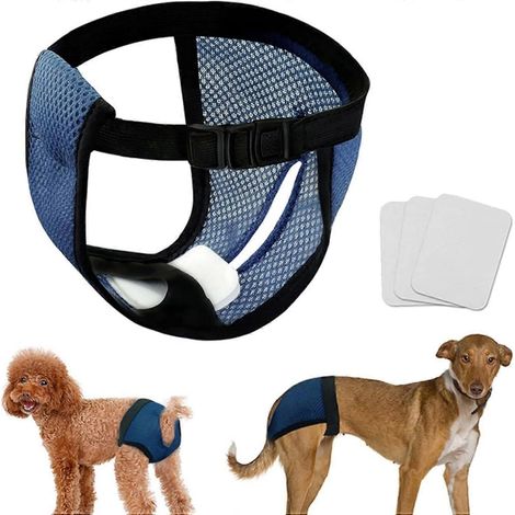 Couches résistantes à la chaleur pour chiens, couches réutilisables, comprend 3 couches de rechange, spécialement conçues pour les chiennes en chaleur, comprend un rembourrage, bleu XL. (1/5)