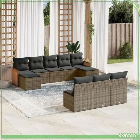 Salon de jardin - 3228069 - Résine tressée - Gris - Coussins déhoussables (1/5)