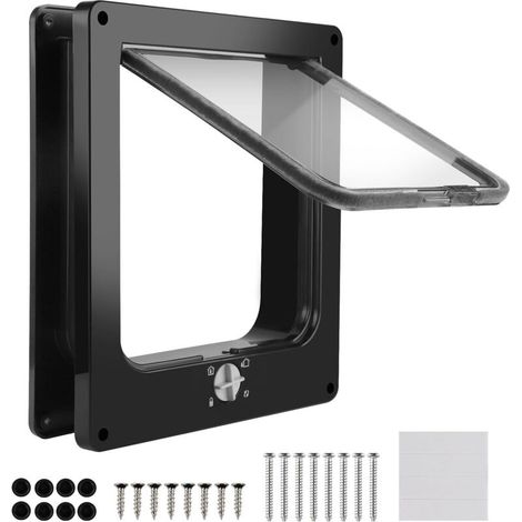 Black Cat Flap with 4 Locking Positions, 18-19.5cm Indoor Pet Door Tunnel, 23cm Flap Door Frame