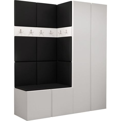 Meuble d'entrée Pinis III, Blanc, 186x158x46cm, Faux cuir, Stratifié, À poser, Murale