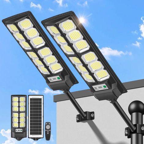 Solarbetriebene Straßenleuchte für den Außenbereich, 6500K wasserdichte Solar-Außenleuchte mit Bewegungsmelder, Fernbedienung, leistungsstarker Solar-LED-Fluter für Garten, Garage, Straße, 2 Stück
