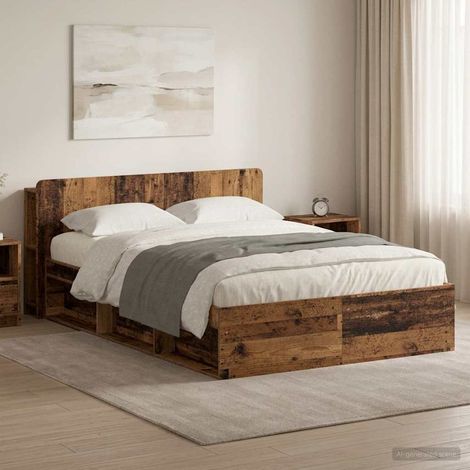 vidaXL Estructura de cama con almacenamiento Madera envejecida (1/5)