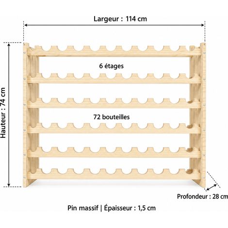 Casier à Vin en Bois Empilable 1142874cm, Étagère à Vin Casier à 72 Bouteilles en Bois de Pin Robuste Modulable, Jusqu'à 20kg ( 1142874cm, 72 Bouteilles) (1/4)