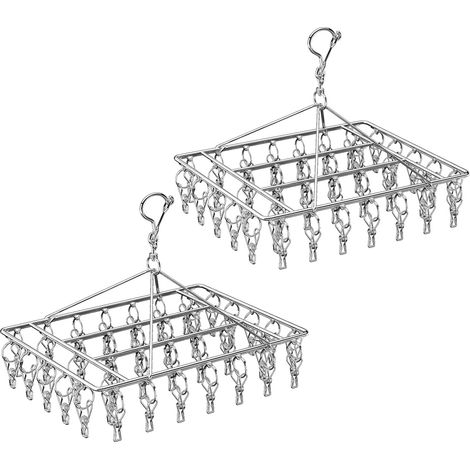Faltbare Sockentrockner mit 40 Stangen, Metall-Kleiderbügel mit Clips, Unterwäsche-Kleiderbügel, Wäscheleinen-Zubehör, Edelstahl-Wäschetrockner mit