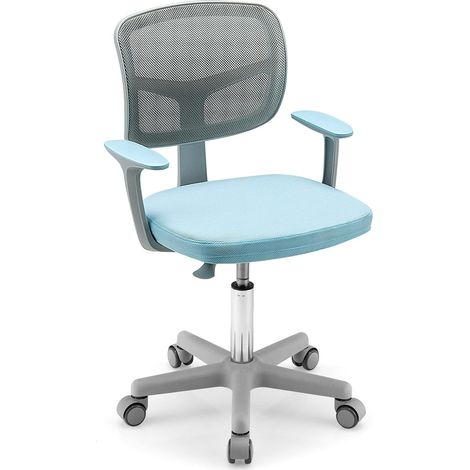 COSTWAY Silla para Escritorio Infantil/Silla de Ordenador para Niños 3-10 años Altura Regulable, Ruedas con Frenos/Silla Giratoria de Red (Azul) (1/5)