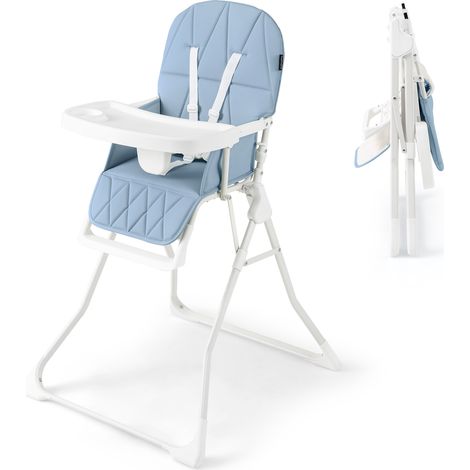 COSTWAY Foldable High Chair Easy Clean Compact Highchair with Tray-Blue (1/5)