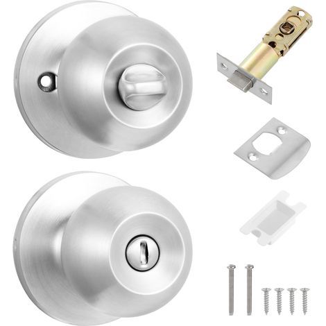 Bouton de Porte Sans clé Serrure Ronde Poignée De Porte Privée pour Chambre à Coucher, Salle de Bain, Portes Intérieures (Argent) (1/5)
