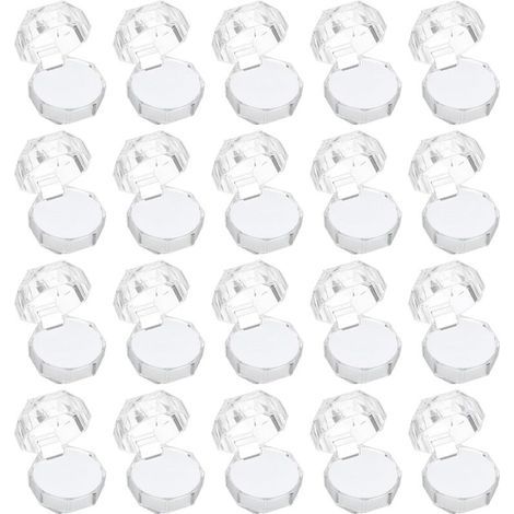 Transparent Plastique Bague Boîtes 1,5" x1,5, 20 pcs Fiançailles Bague Support Boîte Cristal Boucles Oreilles Bijoux Boîte avec Mousse Insert pour Mariage Cérémonie, Blanc (1/5)