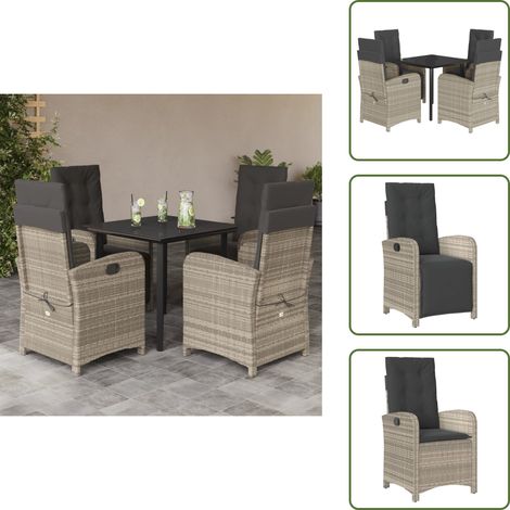 The Living Store 5-tlg. Garten-Essgruppe mit Kissen Hellgrau Poly Rattan - Gartenmöbel (1/5)