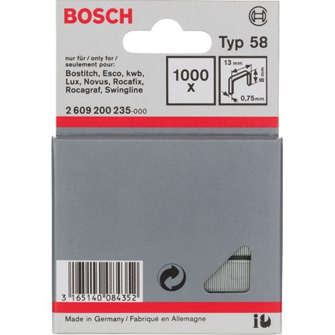 Bosch Accessories 2609200235 Graffette punto sottile Tipo 58 1000 pz. Dimensioni (L x L) 8 mm x 13 mm