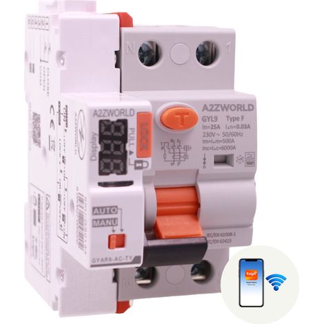 RCCB Interruttore Differenziale Puro WIFI Con Riarmo Automatico Tipo F 1P+N 3M 6000A 30mA AC 230V IP20 IEC61008-1 GYL9, Disponibili 16A 25A 32A 40A 63A (25A) (1/3)