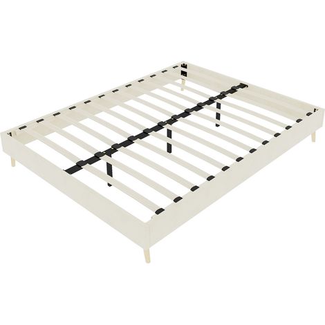 Doppelbettgestell 160x200 cm in Samtoptik beige, niedriger Rahmen mit Lattenrost - MODENUIT (1/5)