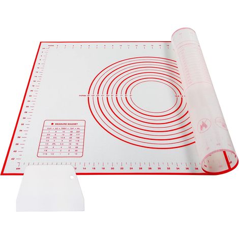 Silikon-Backmatte, 70 x 50 cm, wiederverwendbar, antihaftbeschichtet, BPA-frei, mit Messbechern und Teigschaber. Geeignet für Fondant, Kekse und Pizza. Farbe: Rot. (1/5)
