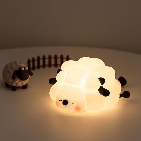 Baby Night Light, Lamb Design, USB Rechargeable Silicone Bedside Lamp with Timer Function, Kawaii Baby Night Light for Nursery, Children, Toddlers, Teen Girls (Black) (1/3)