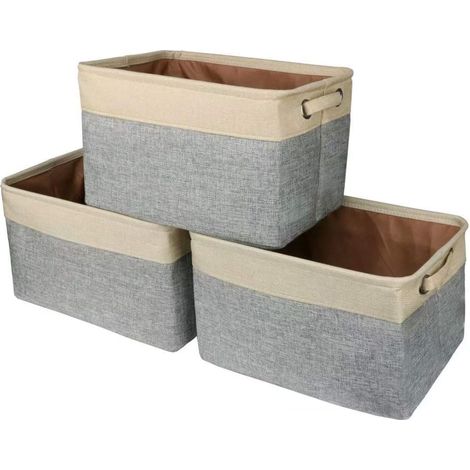 Ensemble de 3 grands cubes de rangement en toile avec poignée, adaptés aux chambres d'enfants et aux bureaux (1/5)