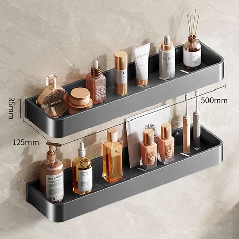 (Double 50 cm) Étagère de douche/panier de douche mural flottant, étagère de salle de bain/toilettes, étagères de rangement pour placards de cuisine, organisateurs (1/5)