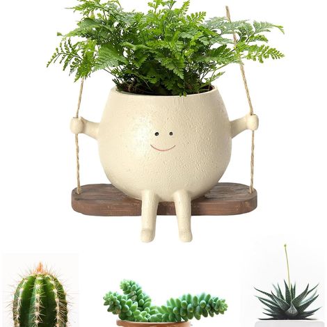 Pot suspendu à visage souriant, petit pot en résine avec pendentif visage, pot de fleurs suspendu adapté à une utilisation intérieure et extérieure (1/5)