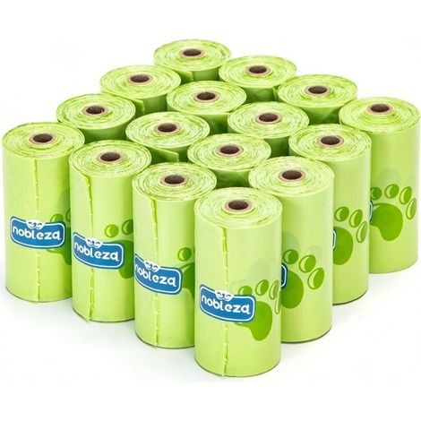 Sacs biodégradables pour animaux Nobleza, 16 rouleaux de 15 sacs chacun